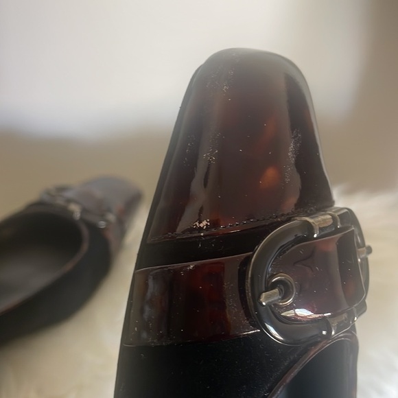 Stuart Weitzman wedge flat brown marble patent and black suede vintage Sz 9M - Picture 13 of 15